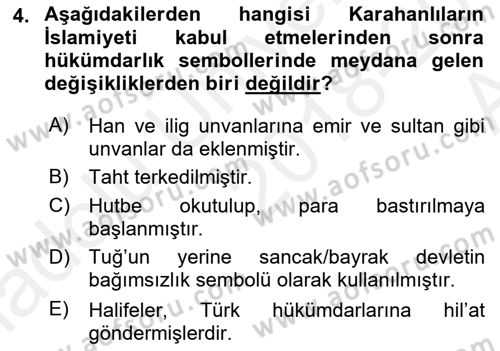Türk İdare Tarihi Dersi 2018 - 2019 Yılı (Vize) Ara Sınav Soruları 4. Soru