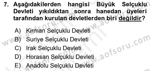 Türk İdare Tarihi Dersi Ara Sınavı Deneme Sınav Soruları 7. Soru