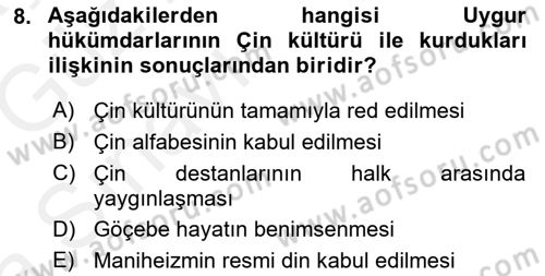 Türk İdare Tarihi Dersi Ara Sınavı Deneme Sınav Soruları 8. Soru