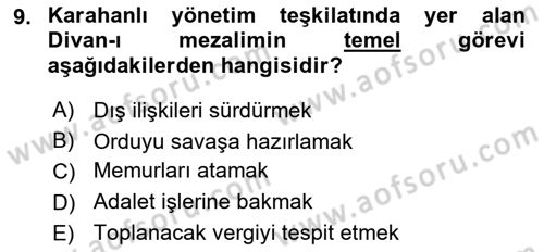 Türk İdare Tarihi Dersi 2018 - 2019 Yılı (Vize) Ara Sınav Soruları 9. Soru