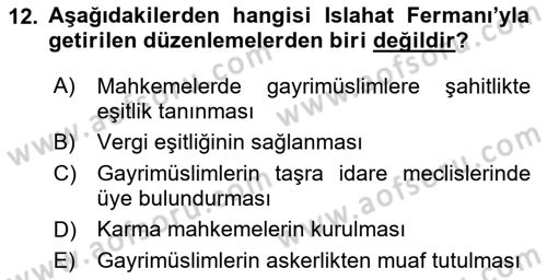 Türk İdare Tarihi Dersi 2018 - 2019 Yılı (Final) Dönem Sonu Sınav Soruları 12. Soru