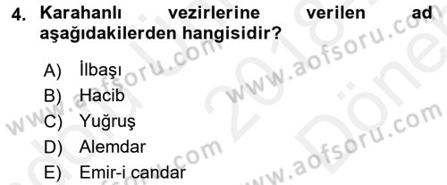 Türk İdare Tarihi Dersi 2018 - 2019 Yılı (Final) Dönem Sonu Sınav Soruları 4. Soru