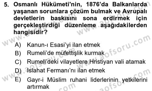 Türk İdare Tarihi Dersi 2018 - 2019 Yılı (Final) Dönem Sonu Sınav Soruları 5. Soru