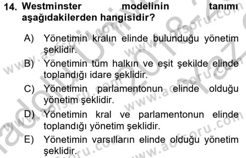 Türk İdare Tarihi Dersi 2018 - 2019 Yılı Yaz Okulu Sınav Soruları 14. Soru