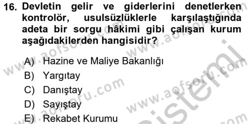 Türk İdare Tarihi Dersi 2018 - 2019 Yılı Yaz Okulu Sınav Soruları 16. Soru