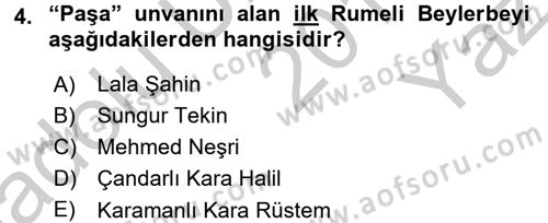 Türk İdare Tarihi Dersi 2018 - 2019 Yılı Yaz Okulu Sınav Soruları 4. Soru