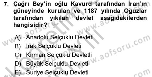 Türk İdare Tarihi Dersi 2018 - 2019 Yılı Yaz Okulu Sınav Soruları 7. Soru