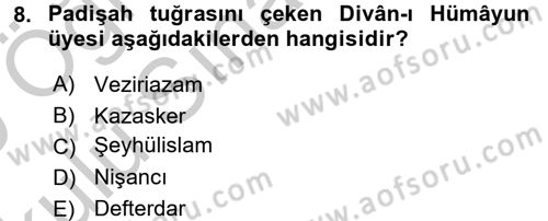 Türk İdare Tarihi Dersi 2018 - 2019 Yılı Yaz Okulu Sınav Soruları 8. Soru