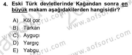 Türk İdare Tarihi Dersi Ara Sınavı Deneme Sınav Soruları 4. Soru
