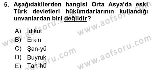 Türk İdare Tarihi Dersi 2019 - 2020 Yılı (Vize) Ara Sınavı 5. Soru