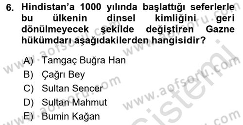 Türk İdare Tarihi Dersi 2019 - 2020 Yılı (Vize) Ara Sınavı 6. Soru