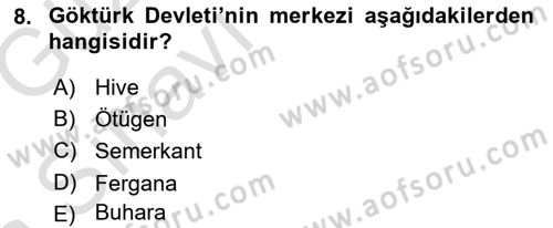 Türk İdare Tarihi Dersi 2019 - 2020 Yılı (Vize) Ara Sınavı 8. Soru