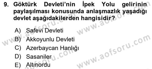 Türk İdare Tarihi Dersi 2019 - 2020 Yılı (Vize) Ara Sınavı 9. Soru