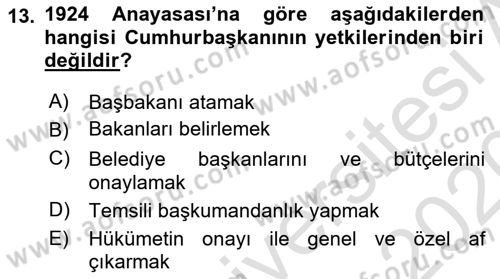 Türk İdare Tarihi Dersi 2019 - 2020 Yılı (Final) Dönem Sonu Sınav Soruları 13. Soru