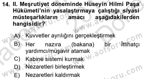 Türk İdare Tarihi Dersi 2019 - 2020 Yılı (Final) Dönem Sonu Sınav Soruları 14. Soru