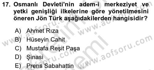 Türk İdare Tarihi Dersi 2019 - 2020 Yılı (Final) Dönem Sonu Sınav Soruları 17. Soru