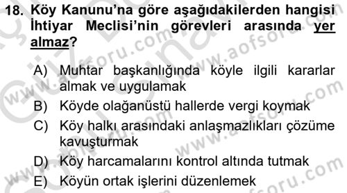 Türk İdare Tarihi Dersi 2019 - 2020 Yılı (Final) Dönem Sonu Sınav Soruları 18. Soru