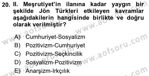 Türk İdare Tarihi Dersi 2019 - 2020 Yılı (Final) Dönem Sonu Sınav Soruları 20. Soru