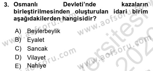 Türk İdare Tarihi Dersi 2019 - 2020 Yılı (Final) Dönem Sonu Sınav Soruları 3. Soru