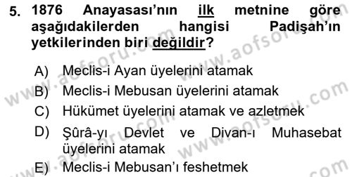Türk İdare Tarihi Dersi 2019 - 2020 Yılı (Final) Dönem Sonu Sınav Soruları 5. Soru