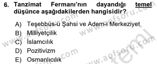 Türk İdare Tarihi Dersi 2019 - 2020 Yılı (Final) Dönem Sonu Sınav Soruları 6. Soru