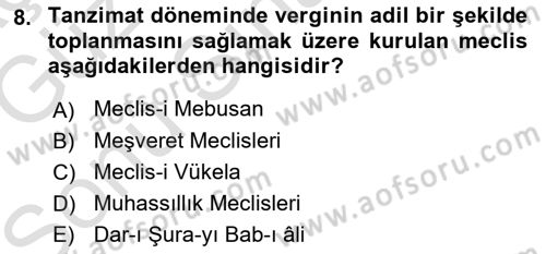 Türk İdare Tarihi Dersi 2019 - 2020 Yılı (Final) Dönem Sonu Sınav Soruları 8. Soru