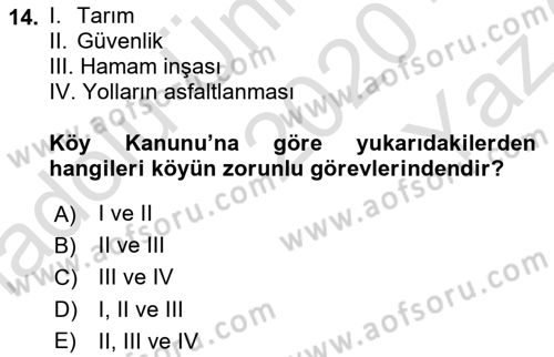 Türk İdare Tarihi Dersi 2020 - 2021 Yılı Yaz Okulu Sınav Soruları 14. Soru