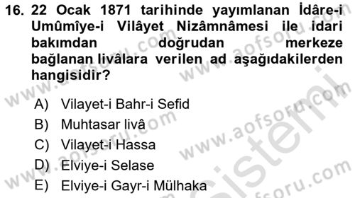 Türk İdare Tarihi Dersi 2020 - 2021 Yılı Yaz Okulu Sınav Soruları 16. Soru