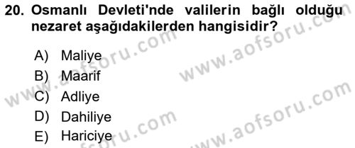 Türk İdare Tarihi Dersi 2020 - 2021 Yılı Yaz Okulu Sınav Soruları 20. Soru
