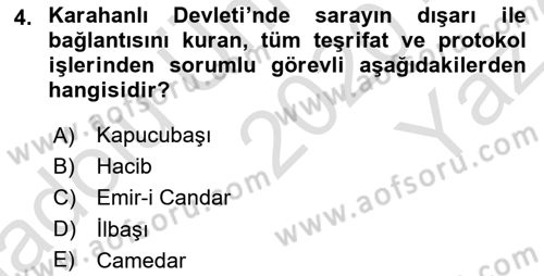 Türk İdare Tarihi Dersi 2020 - 2021 Yılı Yaz Okulu Sınav Soruları 4. Soru