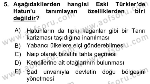 Türk İdare Tarihi Dersi 2020 - 2021 Yılı Yaz Okulu Sınav Soruları 5. Soru