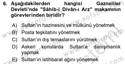 Türk İdare Tarihi Dersi 2020 - 2021 Yılı Yaz Okulu Sınav Soruları 6. Soru