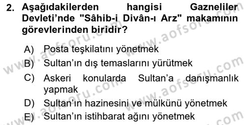 Türk İdare Tarihi Dersi Ara Sınavı Deneme Sınav Soruları 2. Soru