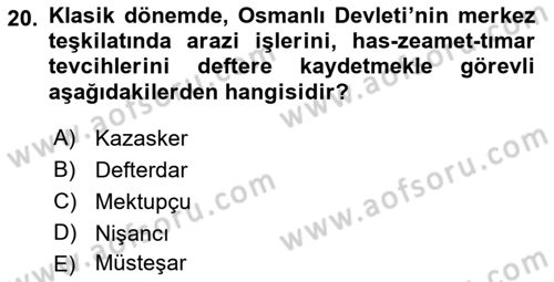Türk İdare Tarihi Dersi 2021 - 2022 Yılı (Vize) Ara Sınav Soruları 20. Soru