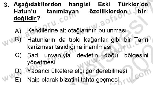 Türk İdare Tarihi Dersi Ara Sınavı Deneme Sınav Soruları 3. Soru