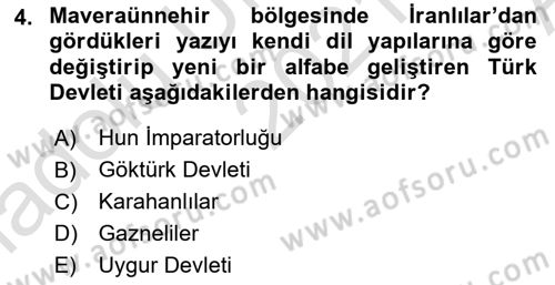 Türk İdare Tarihi Dersi 2021 - 2022 Yılı (Vize) Ara Sınav Soruları 4. Soru