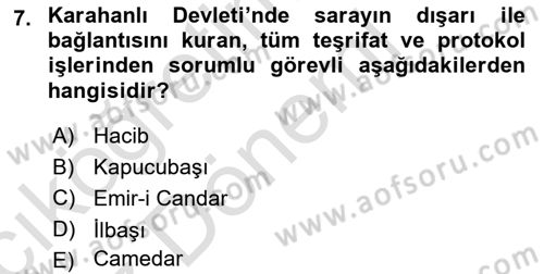 Türk İdare Tarihi Dersi Ara Sınavı Deneme Sınav Soruları 7. Soru