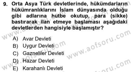 Türk İdare Tarihi Dersi 2021 - 2022 Yılı (Vize) Ara Sınav Soruları 9. Soru