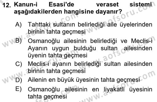 Türk İdare Tarihi Dersi 2021 - 2022 Yılı (Final) Dönem Sonu Sınav Soruları 12. Soru