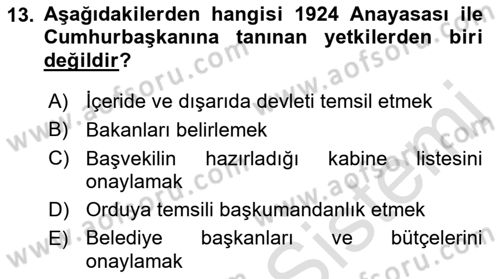Türk İdare Tarihi Dersi 2021 - 2022 Yılı (Final) Dönem Sonu Sınav Soruları 13. Soru