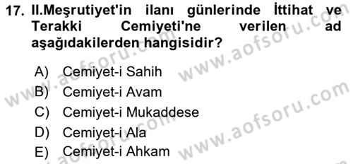 Türk İdare Tarihi Dersi 2021 - 2022 Yılı (Final) Dönem Sonu Sınav Soruları 17. Soru