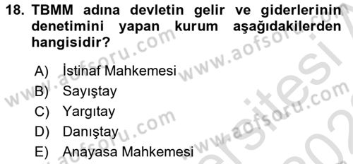 Türk İdare Tarihi Dersi 2021 - 2022 Yılı (Final) Dönem Sonu Sınav Soruları 18. Soru