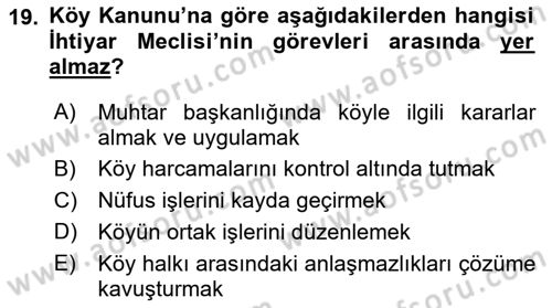 Türk İdare Tarihi Dersi 2021 - 2022 Yılı (Final) Dönem Sonu Sınav Soruları 19. Soru