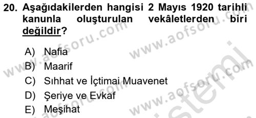 Türk İdare Tarihi Dersi 2021 - 2022 Yılı (Final) Dönem Sonu Sınav Soruları 20. Soru