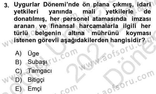 Türk İdare Tarihi Dersi 2021 - 2022 Yılı (Final) Dönem Sonu Sınav Soruları 3. Soru