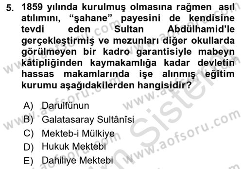 Türk İdare Tarihi Dersi 2021 - 2022 Yılı (Final) Dönem Sonu Sınav Soruları 5. Soru
