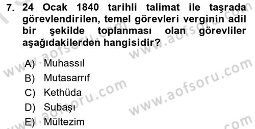 Türk İdare Tarihi Dersi 2021 - 2022 Yılı (Final) Dönem Sonu Sınav Soruları 7. Soru
