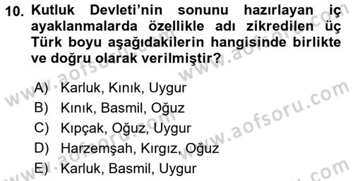 Türk İdare Tarihi Dersi 2021 - 2022 Yılı Yaz Okulu Sınav Soruları 10. Soru