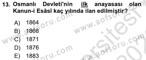Türk İdare Tarihi Dersi 2021 - 2022 Yılı Yaz Okulu Sınav Soruları 13. Soru