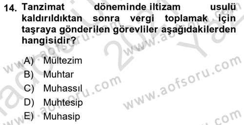 Türk İdare Tarihi Dersi 2021 - 2022 Yılı Yaz Okulu Sınav Soruları 14. Soru